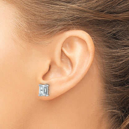 14k White Gold 5 carat Lab Grown Diamond VS/SI+ G+ Emerald Complete Four Prong Stud Earrings