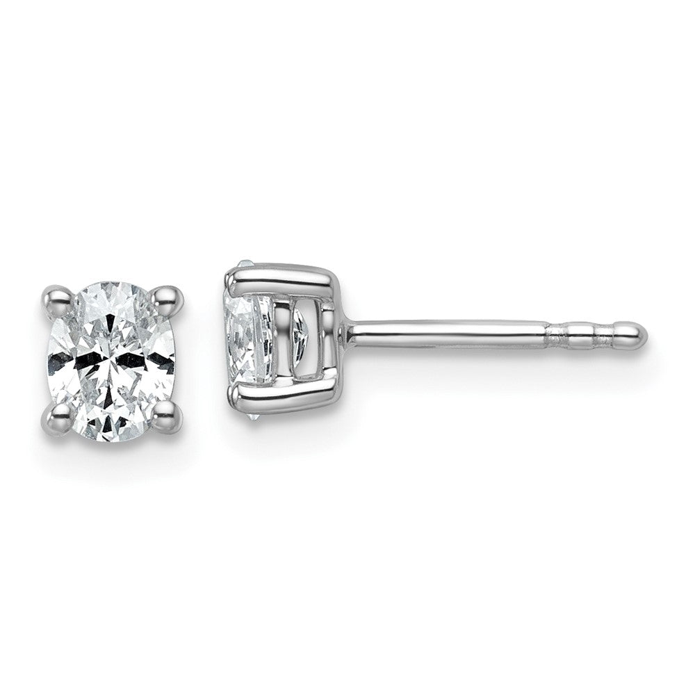 14k White Gold 1/2 carat Lab Grown Diamond VS+ F+ Complete Oval Four Prong Stud Earrings