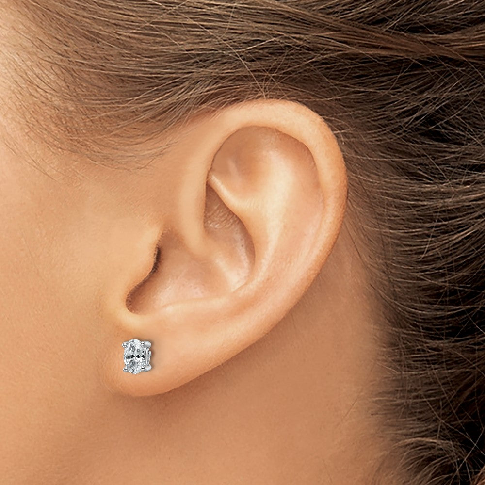 14k White Gold 3/4 carat Lab Grown Diamond VS+ F+ Complete Oval Four Prong Stud Earrings