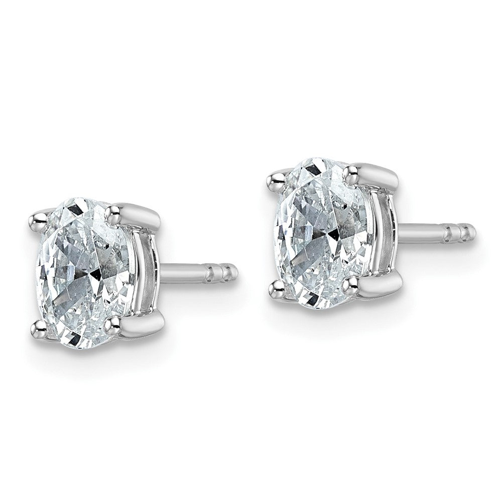 14k White Gold 1 carat Lab Grown Diamond VS/SI+ G+ Complete Oval Four Prong Stud Earrings