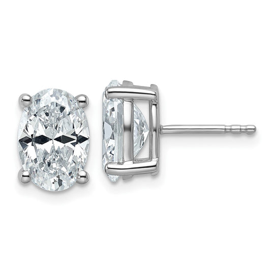 14k White Gold 4 carat Lab Grown Diamond VS/SI+ G+ Complete Oval Four Prong Stud Earrings