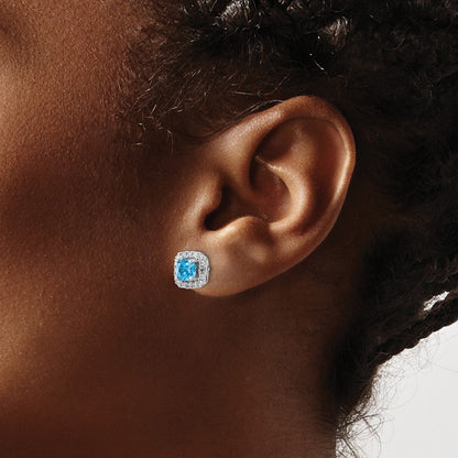 14k White Gold 3/8 carat Lab Grown Diamond VS/SI+ G+ December Birthstone Blue Topaz Halo Post Earrings
