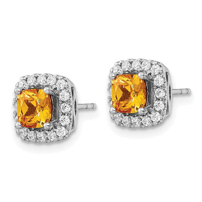 14k White Gold 3/8 carat Lab Grown Diamond VS/SI+ G+ November Birthstone Citrine Halo Post Earrings