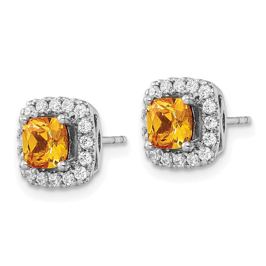 14k White Gold 3/8 carat Lab Grown Diamond VS/SI+ G+ November Birthstone Citrine Halo Post Earrings