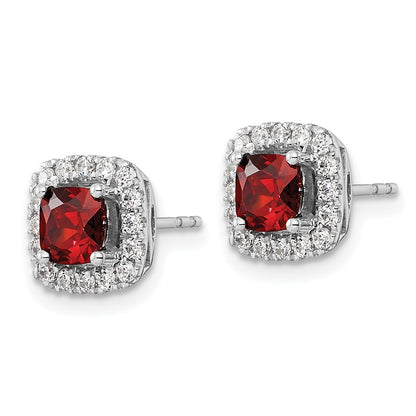 14k White Gold 3/8 carat Lab Grown Diamond VS/SI+ G+ January Birthstone Garnet Halo Post Earrings