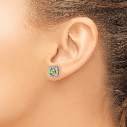 14k White Gold 3/8 carat Lab Grown Diamond VS/SI+ G+ August Birthstone Peridot Halo Post Earrings