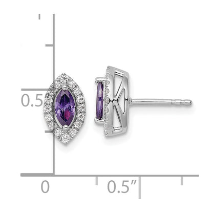 14k White Gold 1/5 carat Lab Grown Diamond VS/SI+ G+ and Amethyst February Birthstone Post Earrings