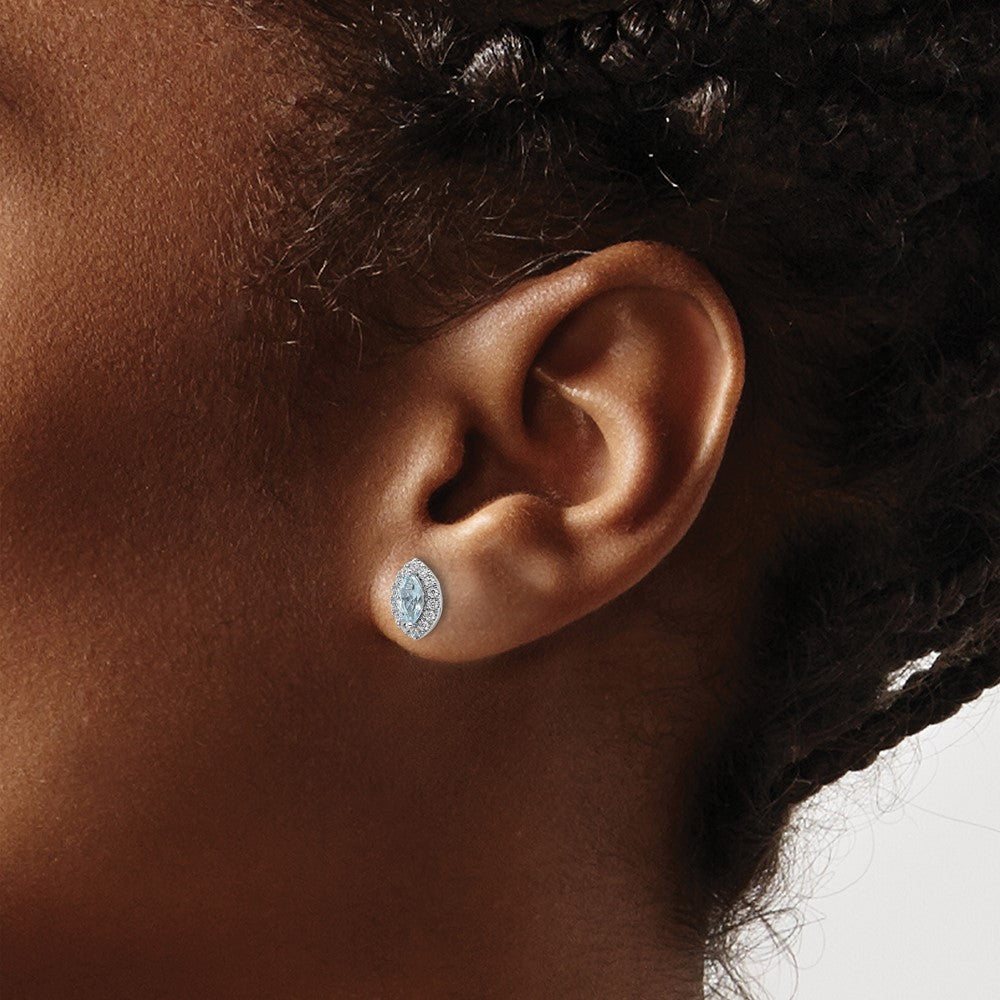 14k White Gold 1/5 carat Lab Grown Diamond VS/SI+ G+ and Aquamarine March Birthstone Post Earrings