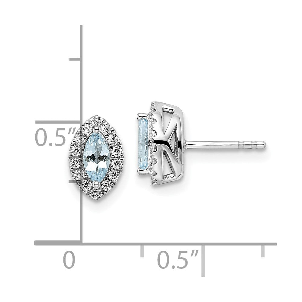 14k White Gold 1/5 carat Lab Grown Diamond VS/SI+ G+ and Aquamarine March Birthstone Post Earrings
