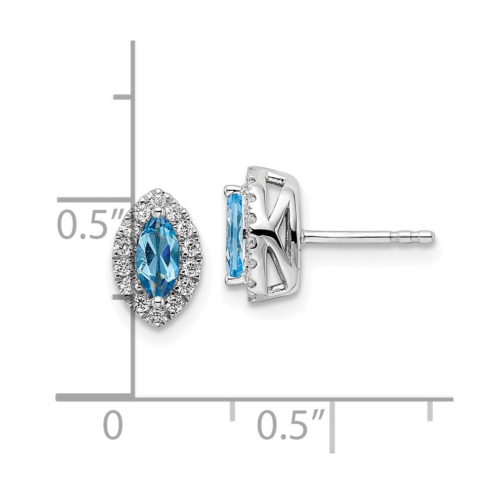 14k White Gold 1/5 carat Lab Grown Diamond VS/SI+ G+ and Blue Topaz December Birthstone Post Earrings