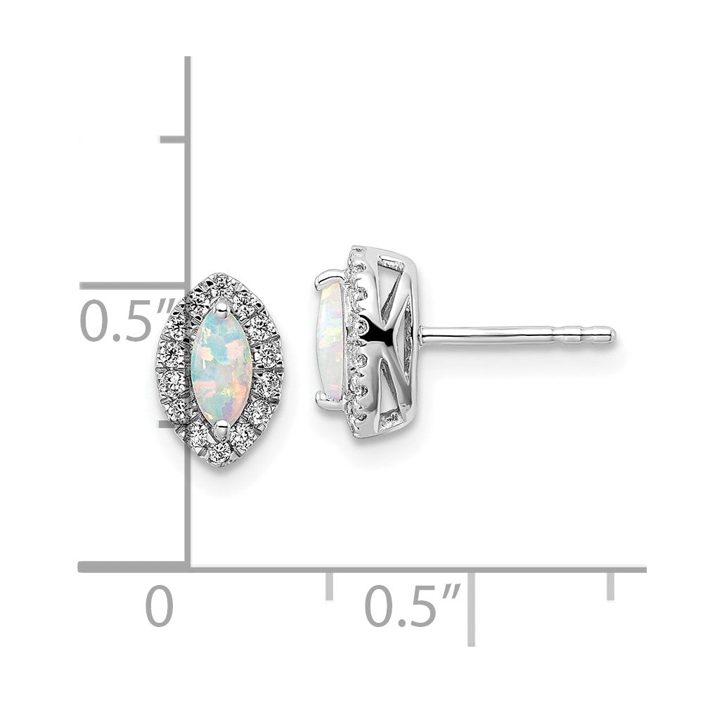 14k White Gold 1/5 carat Lab Grown Diamond VS/SI+ G+ and Lab Created Opal October Birthstone Post Earrings