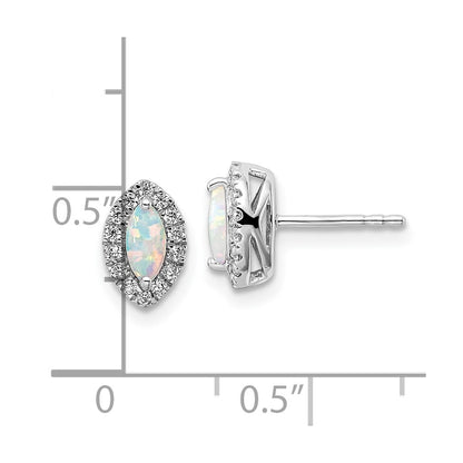 14k White Gold 1/5 carat Lab Grown Diamond VS/SI+ G+ and Lab Created Opal October Birthstone Post Earrings