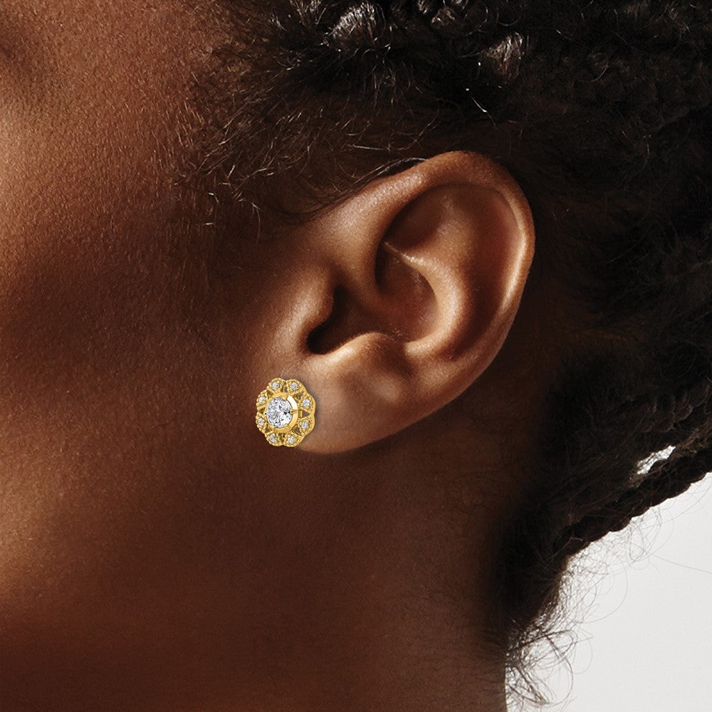 True Origin 14K Yellow Gold 3/4 carat Lab Grown Diamond VS+ F+ Complete Floral Post Earrings