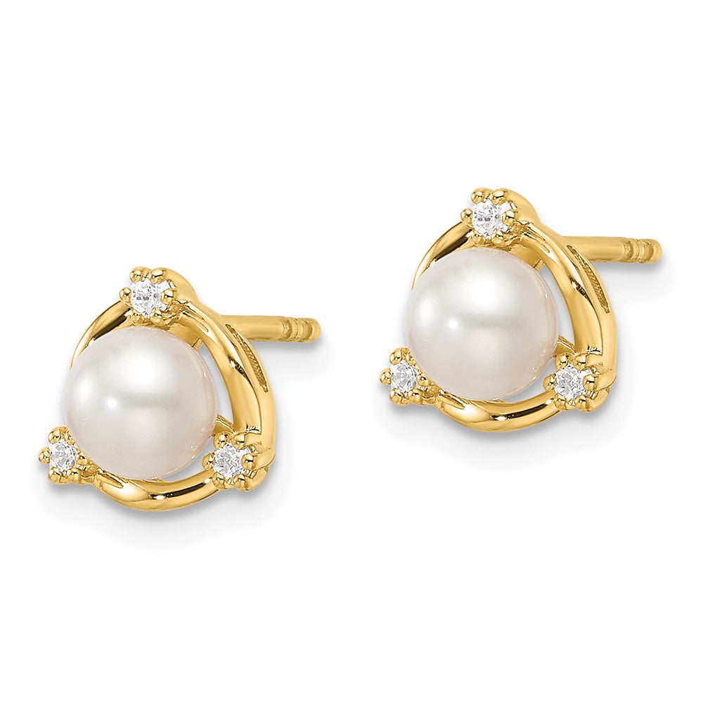 14k 1/10 carat Lab Grown Diamond VS/SI+ G+ and 5.50 mm Round Freshwater Cultured Pearl Post Earrings