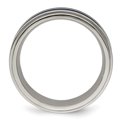 Edward Mirell Titanium with Blue Anodized Grooves 8mm Band