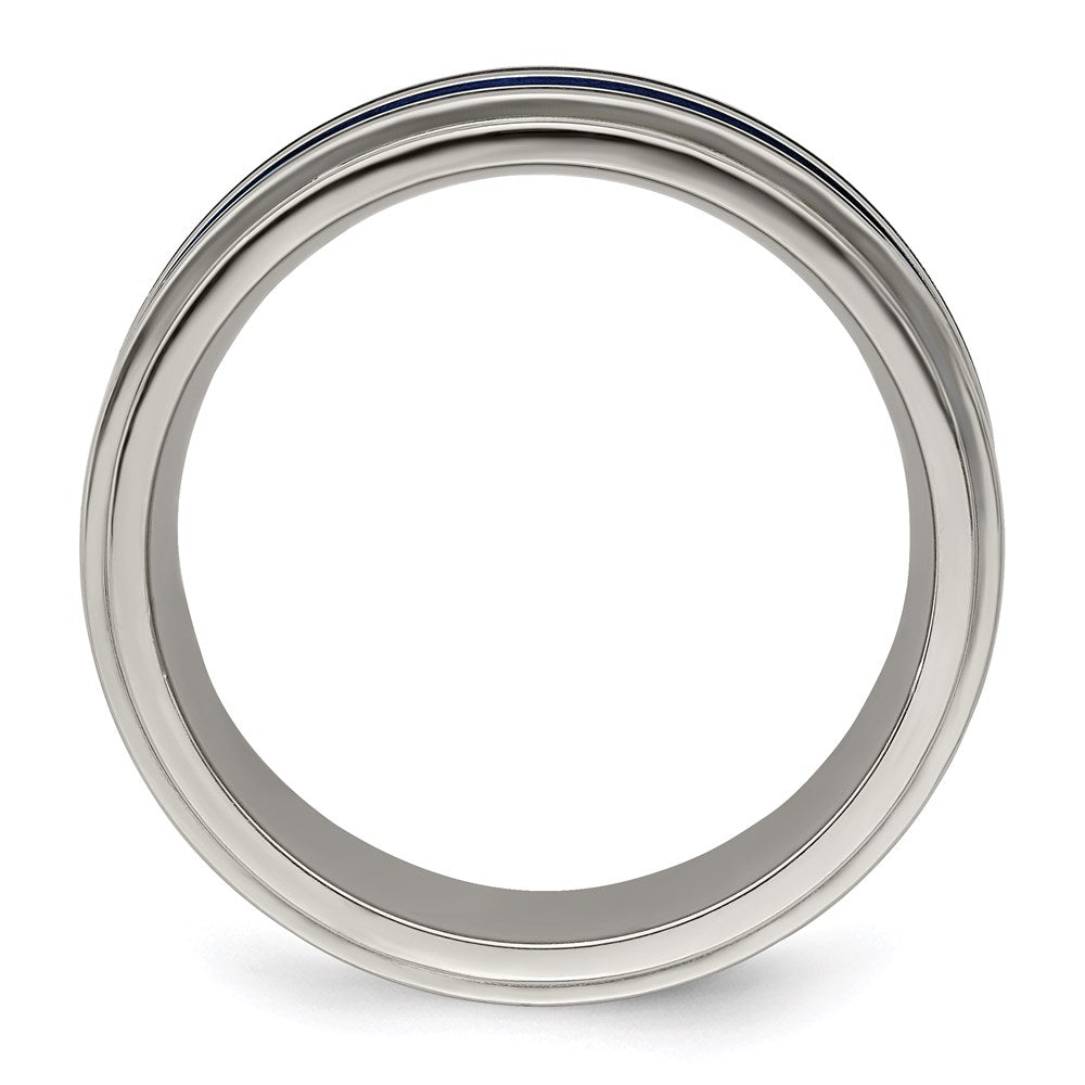 Edward Mirell Titanium with Blue Anodized Grooves 8mm Band