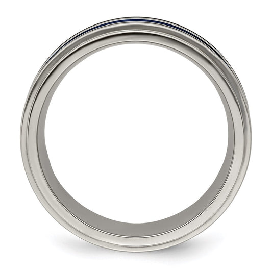 Edward Mirell Titanium with Blue Anodized Grooves 8mm Band