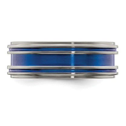 Edward Mirell Titanium with Blue Anodized Grooves 8mm Band
