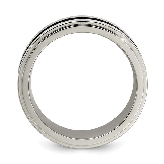 Edward Mirell Gray Titanium with Blue Anodized Stripe Flat Grooved Step Edge 8mm Band