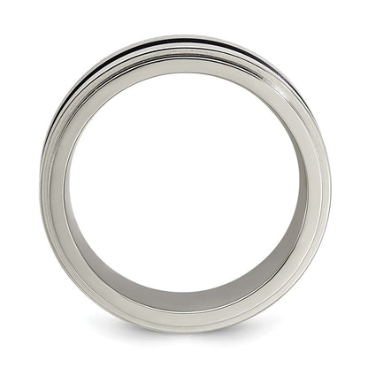 Edward Mirell Gray Titanium with Blue Anodized Stripe Flat Grooved Step Edge 8mm Band