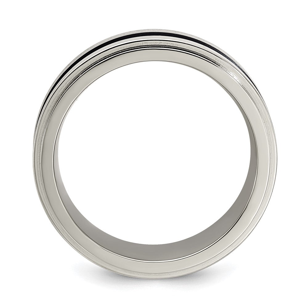 Edward Mirell Gray Titanium with Blue Anodized Stripe Flat Grooved Step Edge 8mm Band