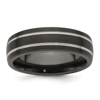 Edward Mirell Titanium Black Ti Textured Lines 7mm Band