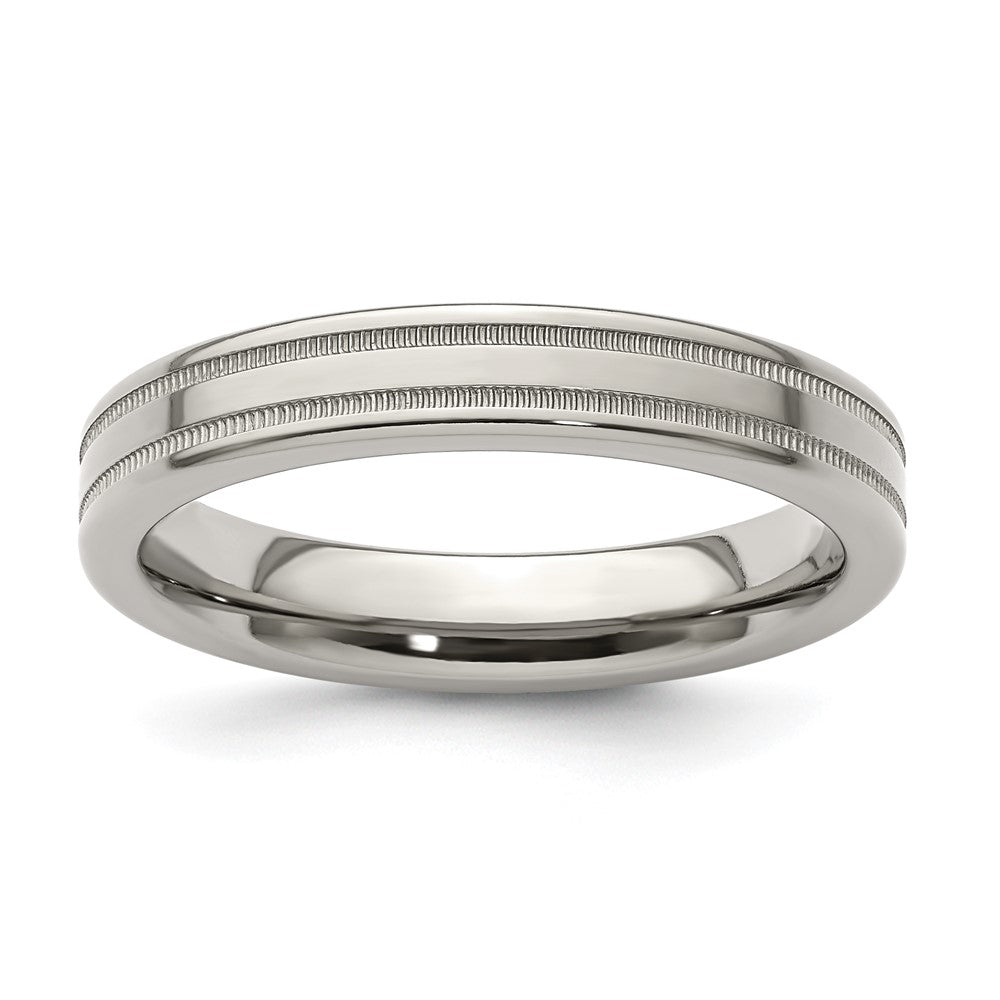 Edward Mirell Titanium Brushed/Polished Flat Milgrain 4mm Band Size 8