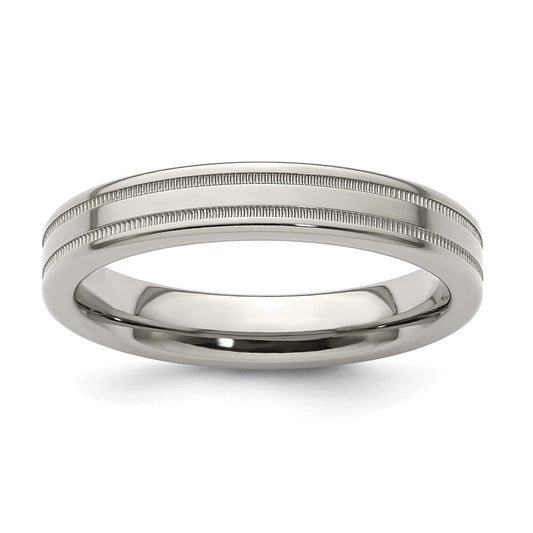 Edward Mirell Titanium Brushed/Polished Flat Milgrain 4mm Band Size 6