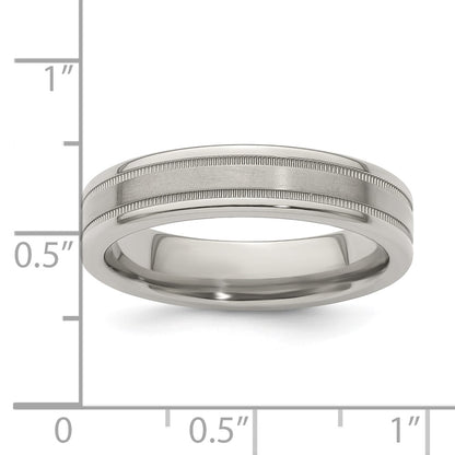 Edward Mirell Titanium Brushed/Polished Flat Milgrain 5mm Band Size 6.5