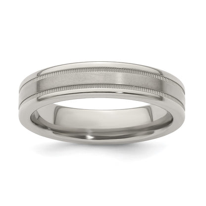 Edward Mirell Titanium Brushed/Polished Flat Milgrain 5mm Band Size 6