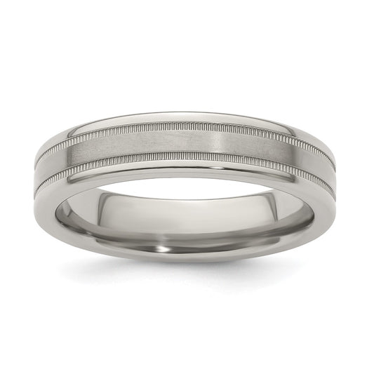 Edward Mirell Titanium Brushed/Polished Flat Milgrain 5mm Band Size 6