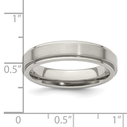 Edward Mirell Titanium Brushed/Polished Flat Step Edge 5mm Band Size 9