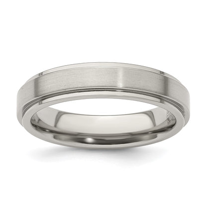 Edward Mirell Titanium Brushed/Polished Flat Step Edge 5mm Band Size 11.5