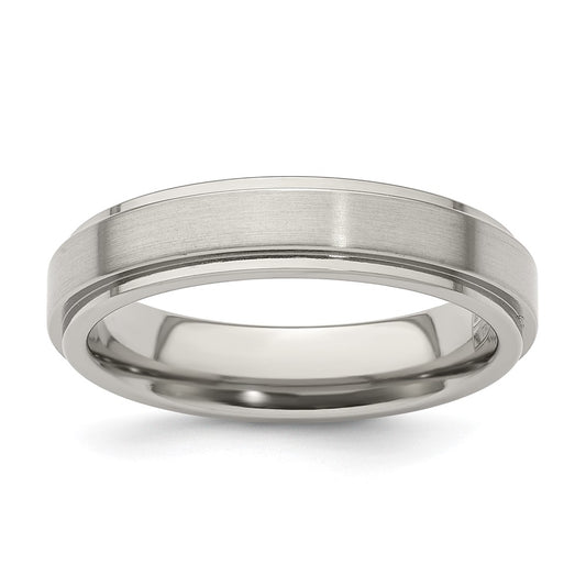 Edward Mirell Titanium Brushed/Polished Flat Step Edge 5mm Band Size 10