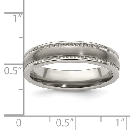 Edward Mirell Titanium Brushed/Polished Tri Dome Milgrain 5mm Band Size 6