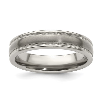 Edward Mirell Titanium Brushed/Polished Tri Dome Milgrain 5mm Band Size 8