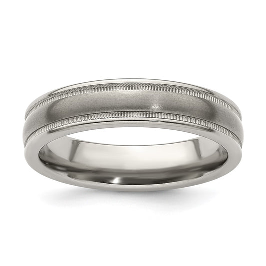 Edward Mirell Titanium Brushed/Polished Tri Dome Milgrain 5mm Band Size 8