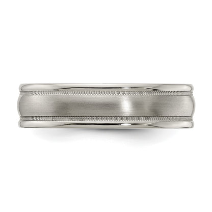 Edward Mirell Titanium Brushed/Polished Tri Dome Milgrain 6mm Band Size 8