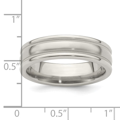 Edward Mirell Titanium Brushed/Polished Tri Dome Milgrain 6mm Band Size 7