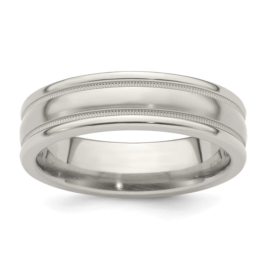 Edward Mirell Titanium Brushed/Polished Tri Dome Milgrain 6mm Band Size 7.5