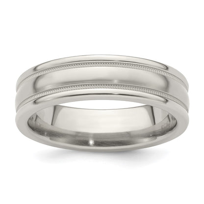 Edward Mirell Titanium Brushed/Polished Tri Dome Milgrain 6mm Band Size 8.5