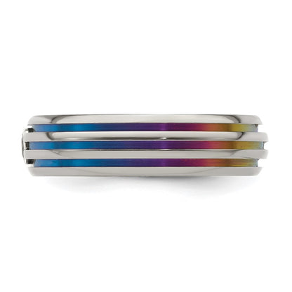 Edward Mirell Titanium Rainbow Anodized Triple Groove White Sapphire 6mm Band