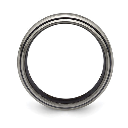 Edward Mirell Black Ti and Titanium Polished White Sapphire with Sterling Silver Bezels 9mm Band