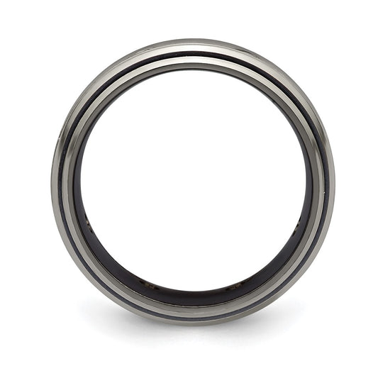 Edward Mirell Black Ti and Titanium Polished White Sapphire with Sterling Silver Bezels 9mm Band