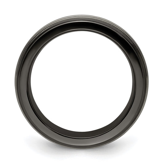 Edward Mirell Black Ti and Titanium Polished Grooved Step Edge 9mm Band