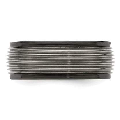 Edward Mirell Black Ti and Titanium Polished Grooved Step Edge 9mm Band