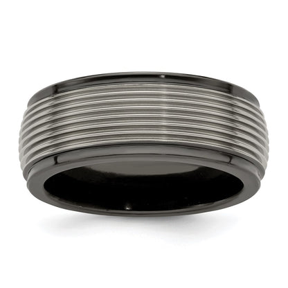 Edward Mirell Black Ti and Titanium Polished Grooved Step Edge 9mm Band