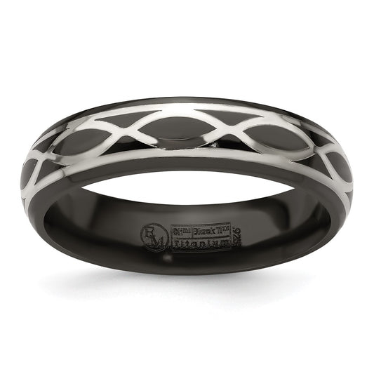 Edward Mirell Black Ti and Argentium Sterling Silver Brushed/Polished Infinity Design 6mm Domed Band