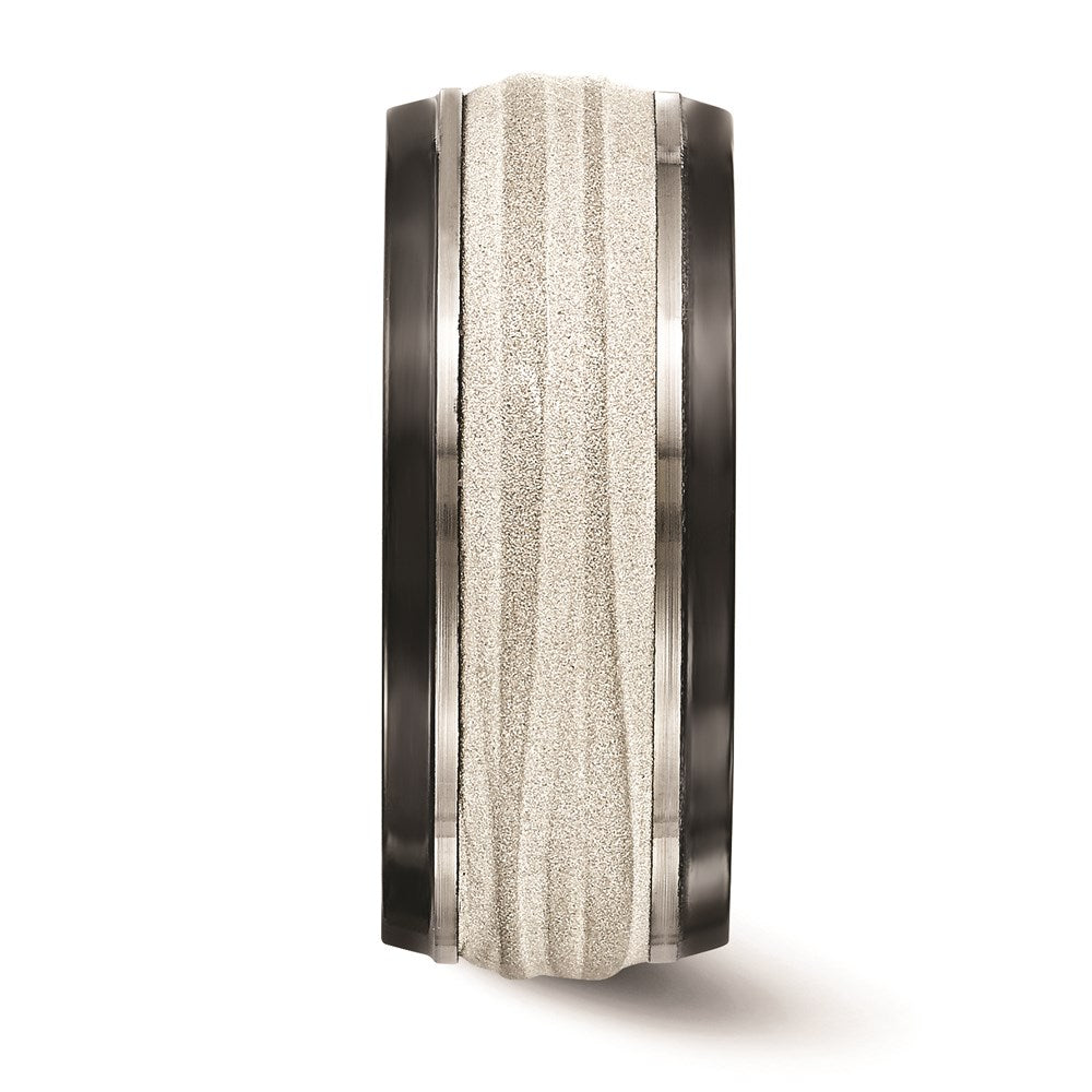 Edward Mirell Black Ti and Titanium with Argentium Sterling Silver Inlay Lasered/Polished Wave 10mm Band