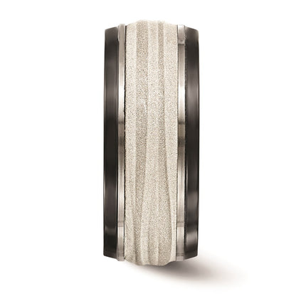 Edward Mirell Black Ti and Titanium with Argentium Sterling Silver Inlay Lasered/Polished Wave 10mm Band